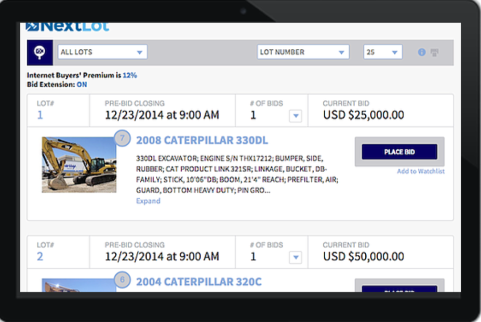 screenshot of NextLot Auction
